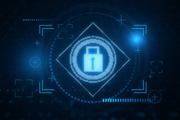 Digital privacy is crucial in todays world. This stunning 3D rendering depicts a closed blue pixelated lock on an abstract technology background, symbolizing cyber security and data protection concept la privacidad digital es crucial en el mundo de hoy. esta impresionante representación 3d representa un candado pixelado azul cerrado sobre un fondo tecnológico abstracto, que simboliza el concepto de seguridad cibernética y protección de datos.