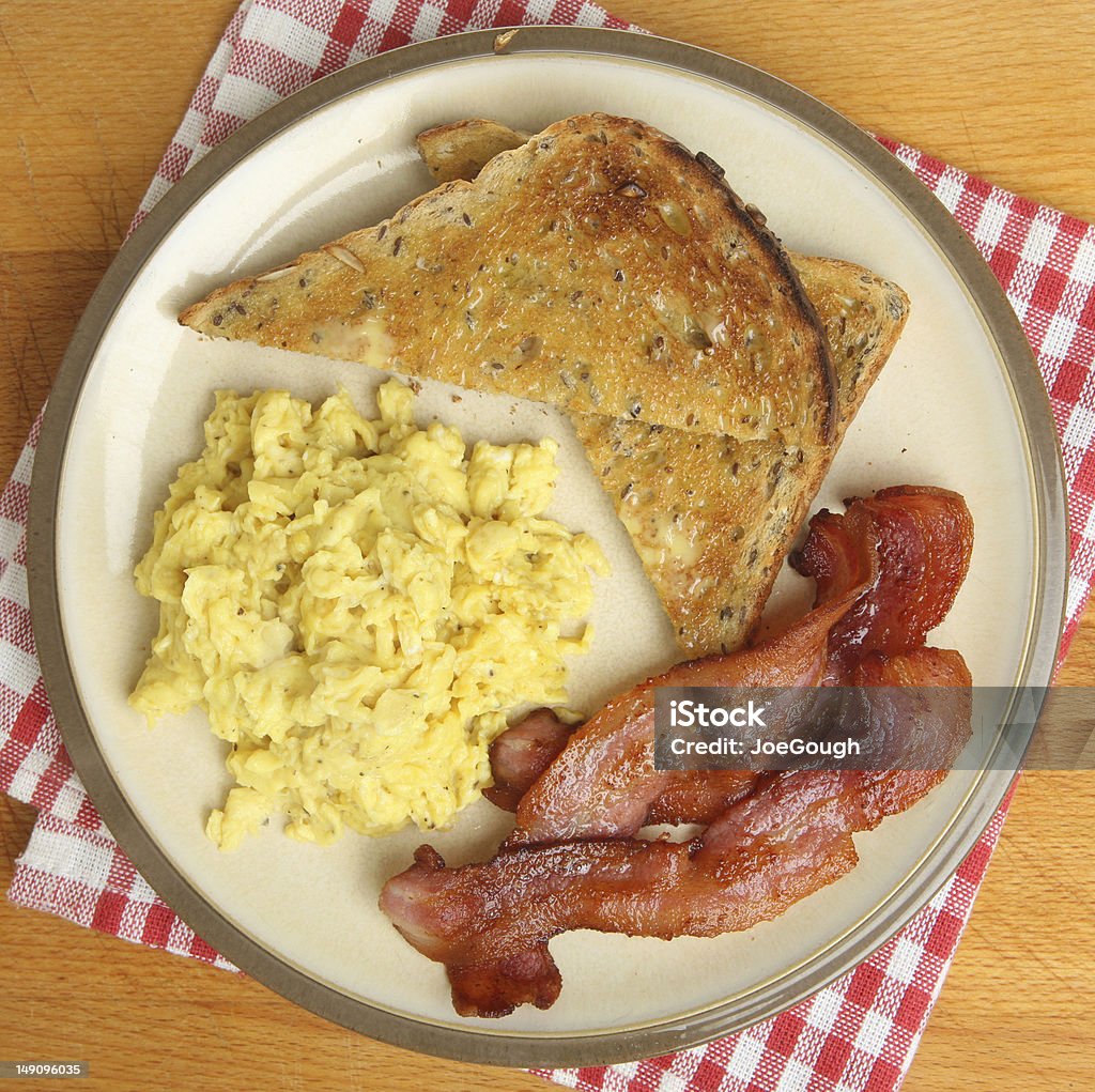Scrambled Eggs Bacon Toast Stock Photo - Download Image Now - Bacon