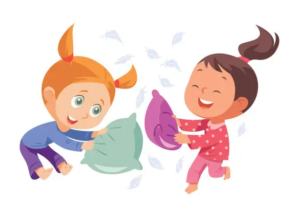 Vector illustration of Kids Playing Pillow Fight