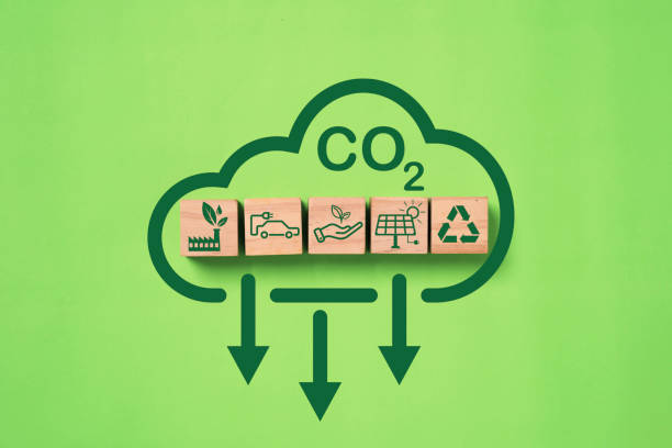 ikona redukcji co2, recykling, zielona fabryka, pojazd elektryczny w celu zmniejszenia emisji dwutlenku węgla, śladu węglowego i kredytu węglowego w celu ograniczenia globalnego ocieplenia z koncepcji zmian klimatu. - protokół z kioto zdjęcia i obrazy z banku zdjęć
