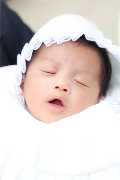 Japanese baby In Traditional Kimono for Omiya-Mairi
