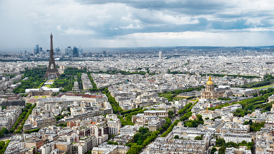 The view of the Paris cityscape from Montparnasse offers a breathtaking panorama of the city's iconic landmarks and architectural wonders. From this vantage point, the Eiffel Tower, sprawling roofs, the Seine River and other highlights that make up the enchanting Paris skyline can be viewed.