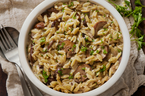Creamy Mushroom Orzo with Toasted French Bread