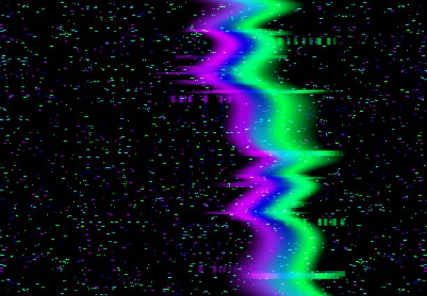 Glitch noise, TV screen pixels, digital VHS effect Glitch noise, TV screen pixels of digital or VHS effect of static video error, vector background. Glitch screen or signal distortion pixel on television, dynamic noise wave on black display spy games stock illustrations