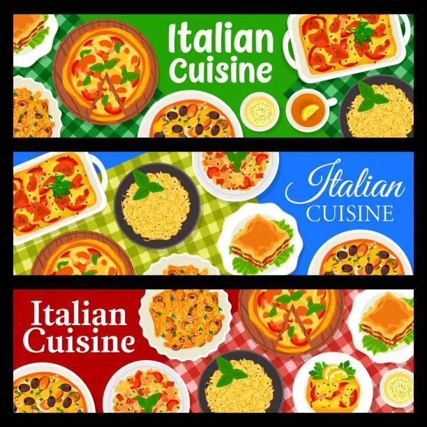 Vector illustration of Italian cuisine banners, restaurant food dishes
