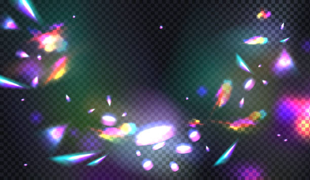 Diamond lights. Sparkle rainbow effect. Crystal glow prism. Neon flare. Gem camera filter. Iridescent or gradient glare. Color spectrum flashes. Vector abstract transparent background Diamond lights. Sparkle rainbow effect. Crystal glow prism. Magic neon flare. Gem particles. Camera filter. Iridescent or gradient glare. Color spectrum flashes. Vector abstract transparent background cameras flashing stock illustrations