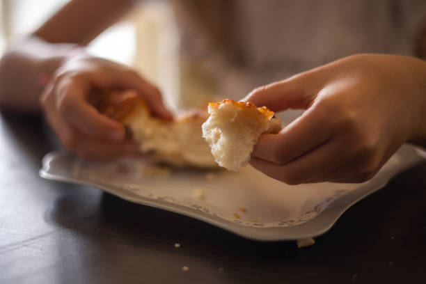 girl eating at home at breakfast