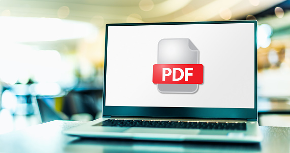 Laptop computer displaying the icon of PDF file