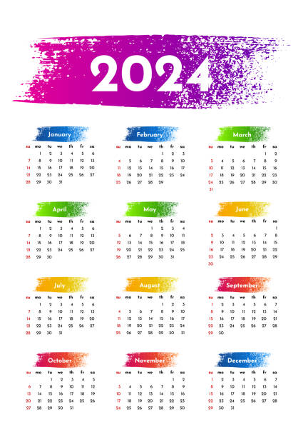 kalender für 2024 isoliert auf weißem hintergrund - calendar february desk computer stock-grafiken, -clipart, -cartoons und -symbole