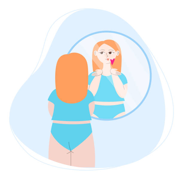 ilustrações, clipart, desenhos animados e ícones de a menina se olha no espelho e sopra um beijo de ar - mirror women kissing human face
