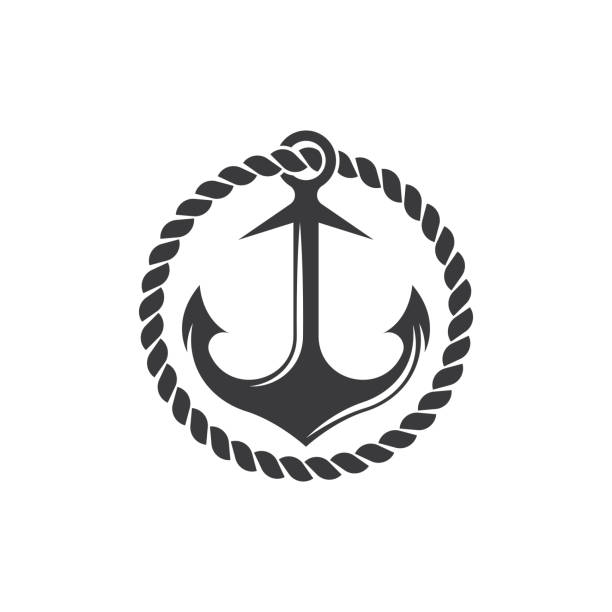 앵커 로고 아이콘 보트 선박 해양 해군 디자인 벡터 - anchor stock illustrations