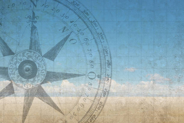 istock Multiple Exposure Of Compass And Scene From Remote Desert 1490982107