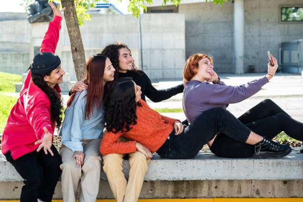 istock Young friends taking a selfie at street 1490982361