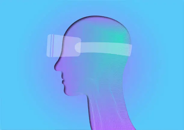 Vector illustration of A person with virtual reality glasses.