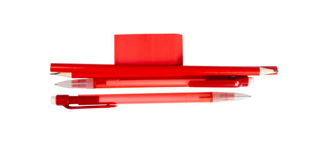 istock Red Pencil, Pen, Eraser Isolated on WHite Background 1490985484