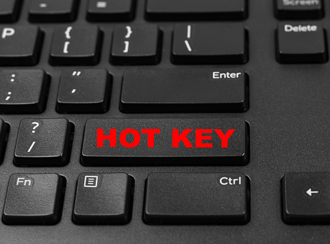 Hot Key on Black Keyboard, Hotkeys Closeup, Macro Shot of Shortcut Keyboard Button, PC Hotkey, Keystroke Photo