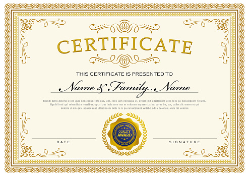 Vector Illustration of a Beautiful and Elegant Certificate Vintage Gold Colored Classic.