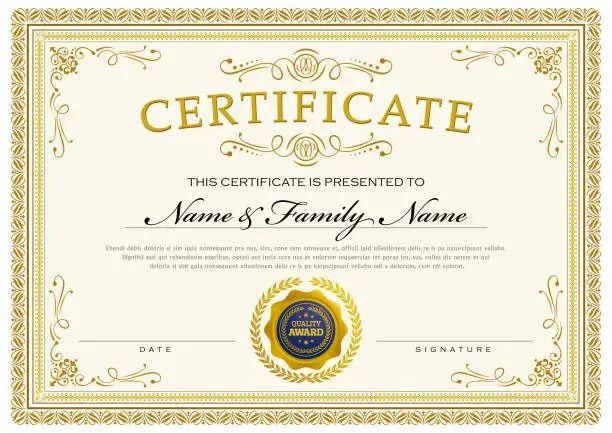 Vector illustration of Certificate Vintage Golden Classic