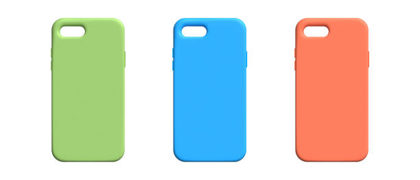 istock Mobile phone colorful cover vector mockup. Template silicone cases for smartphones. Mobile phone accessories with shadow 1490987741