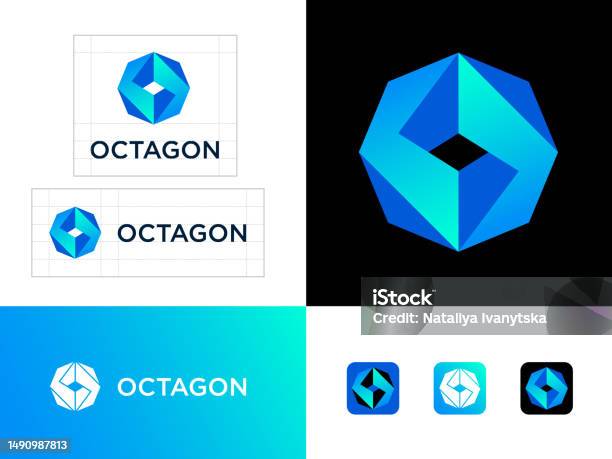 Blue Button Octagon Octagon Logo Impossible Shape Blue Crystal Octagon Identity Web Buttons ...