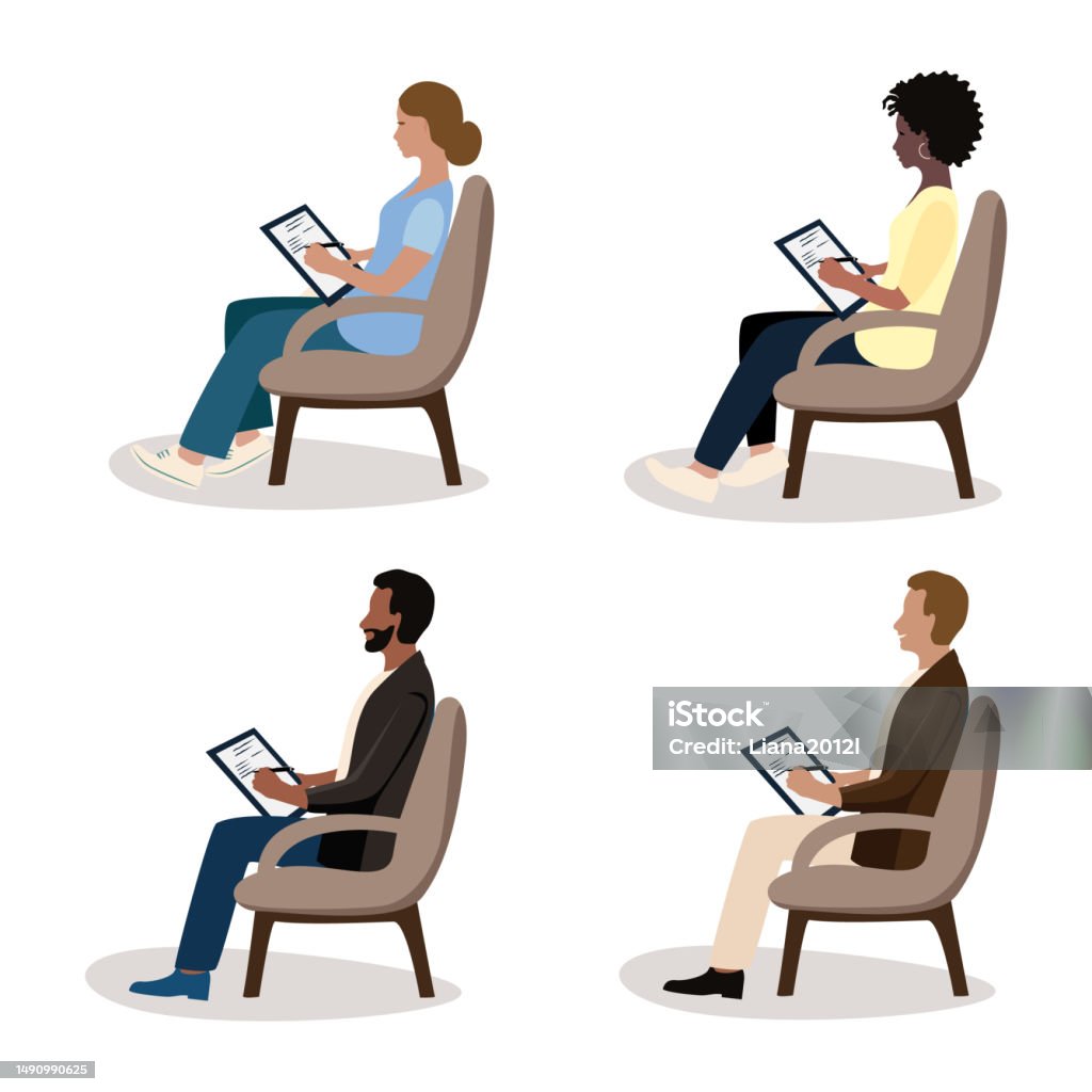 People Take Notes While Sitting In A Chair Stock Illustration ...