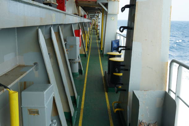 istock Well maintained main deck of the container vessel on the starboard side. 1490991490