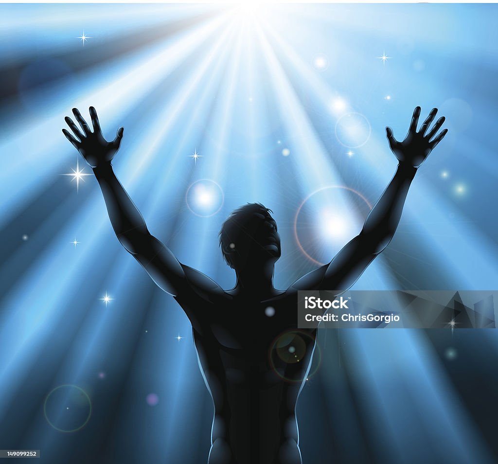 Uomo spirituale con le braccia alzate concetto di - arte vettoriale royalty-free di Braccia alzate