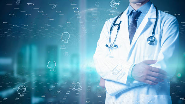 istock Medicine doctor connection with modern interface on hand in digital hospital background. Medical technology network concept. DNA. 1490994290