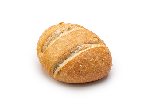 Round Artisian Bread Loaf Isolated on White Background.
