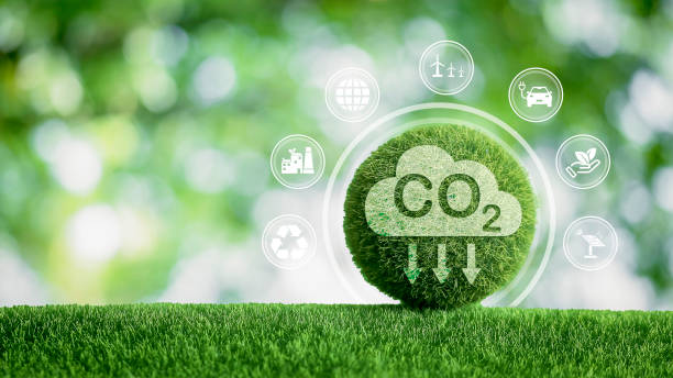 istock reducing carbon emissions carbon neutral concept Net zero emission target, green background with icons. 1491002702