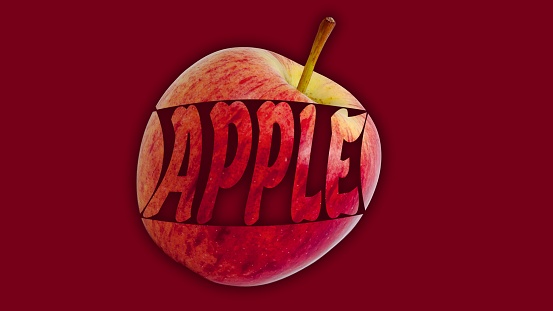 Striking 'APPLE' Illustration: Artistic Word Design Within a Red Apple