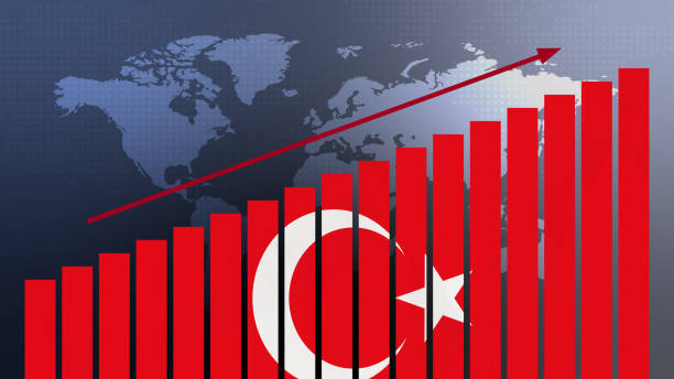 istock Turkey flag on bar chart concept with increasing values, economic recovery and business improving after crisis and other catastrophe as economy and businesses reopen again 1491003761