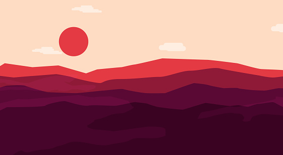 Abstract mountain landscape background with retro boho design