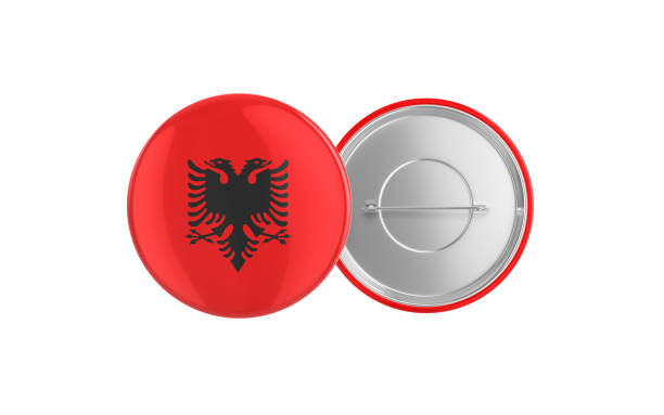 3d Render Albania Flag Badge Pin Mocap, Front Back Clipping Path, It can be used for concepts such as Policy, Presentation, Election.