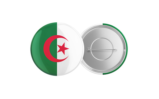 3d Render Algeria Flag Badge Pin Mocap, Front Back Clipping Path, It can be used for concepts such as Policy, Presentation, Election.