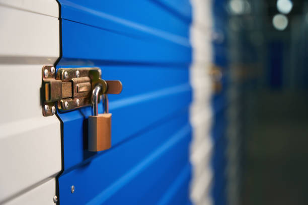 istock Side view of lock from a box in a warehouse 1491006580