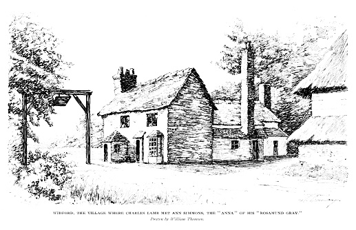 Winford Village, England, where Charles Lamb met Anna. Charles Lamb (February 10, 1775 –December 27, 1834) was an English essayist, poet. He co-wrote children’s books with his sister Mary Lamb. Illustration published 1897. Original edition is in my private collection. Copyright is in public domain.