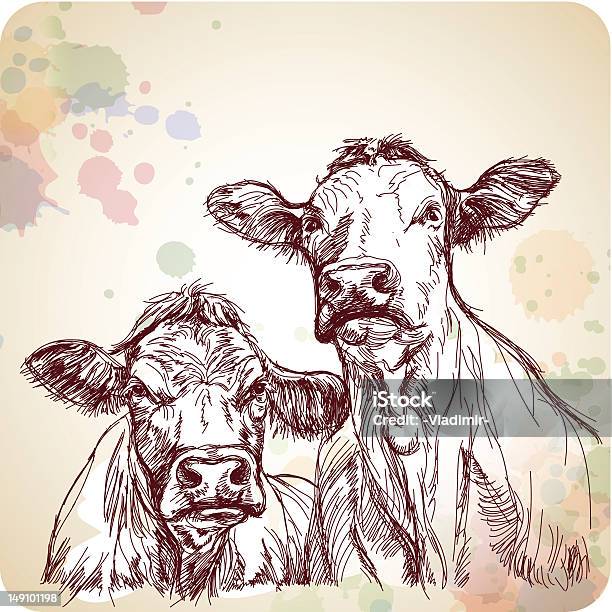 Zwei Kühe Stock Vektor Art und mehr Bilder von Agrarbetrieb - Agrarbetrieb, Bildkomposition und Technik, Bulle - Männliches Tier