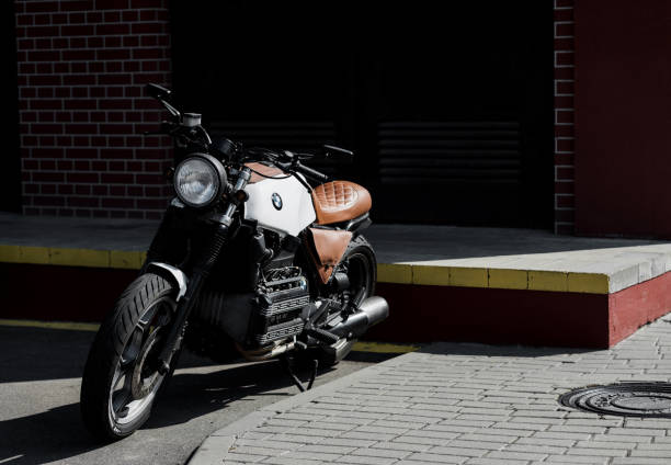 Minsk, Belarus, May 2023 - Motorcycle BMW on street.  old vintage bike