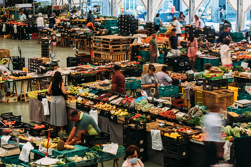 Cascais, Portugal - May 17, 2023: Farmer's market known as Mercado da Vila in Cascais, Portugal
