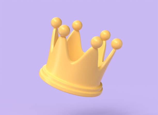 istock Cartoon yellow crown on purple background. Success concept. 3D rendering 1491022596