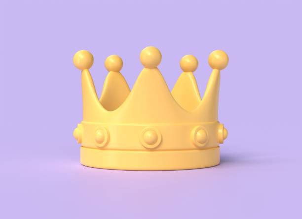istock Cartoon yellow crown on purple background. Success concept. 3D rendering 1491022643