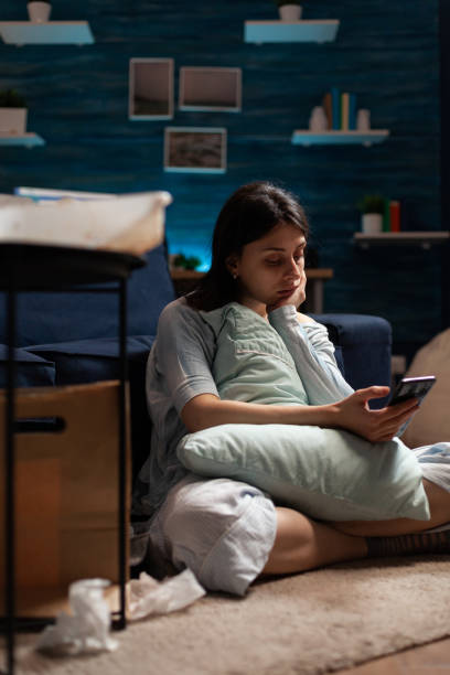 istock Alone, worried woman by warning notification for invoice bank bills 1491023695