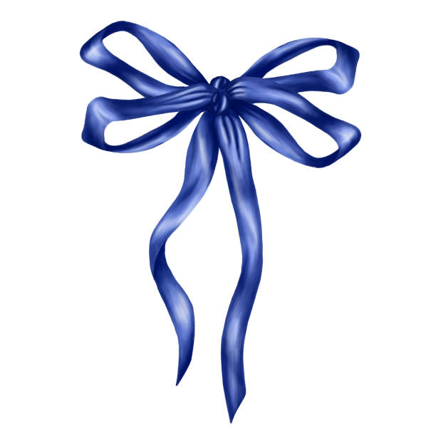 istock Blue satin bow made of thin smooth ribbon. Digital illustration on a white background. Decorative element for holidays, packaging, clothing, interior 1491033168