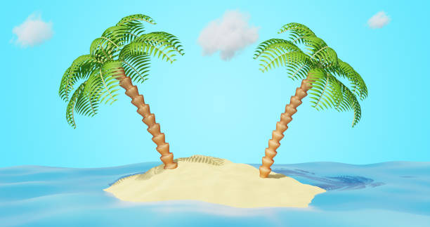 istock Sandy island with palm trees. Summer travel solitude. 3d rendering 1491034402