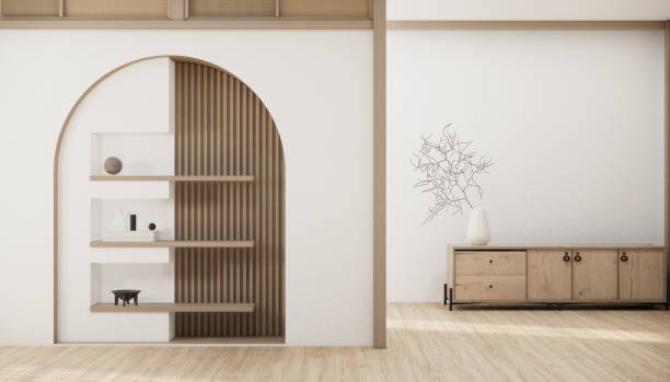 istock Minimal cabinet for tv interior wall mockup. 1491040566