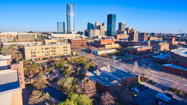 istock Oklahoma City in morning light from above shopping area 1491040609