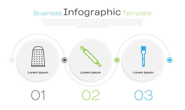 set line grater, rolling pin and fork. business infographic template. vector - rolling fork 幅插畫檔、美工圖案、卡通及圖標