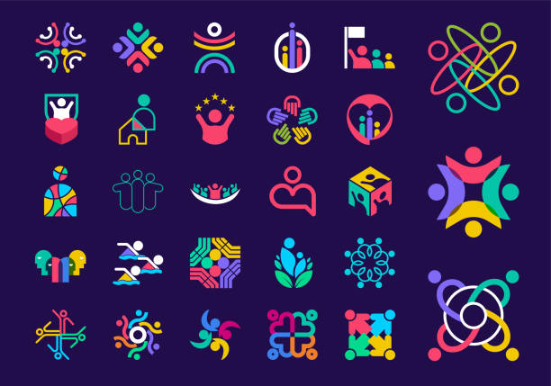 Unique people shape logo set. Unique color transitions. People team logo template. vector digital health logo stock illustrations
