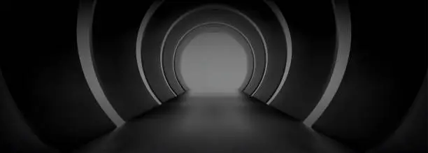 Vector illustration of Empty black tunnel interior in perspective view